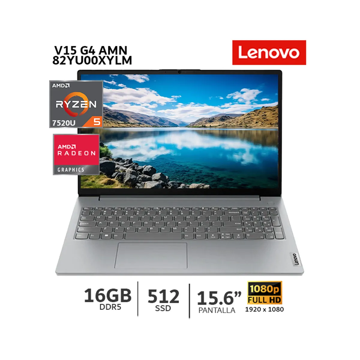 LENOVO - Laptop Lenovo V15 G4 AMN AMD Ryzen 5 7520U,16Gb Ram, 512Gb SSD,15.6” FHD, Wind 82YU00XYLM
