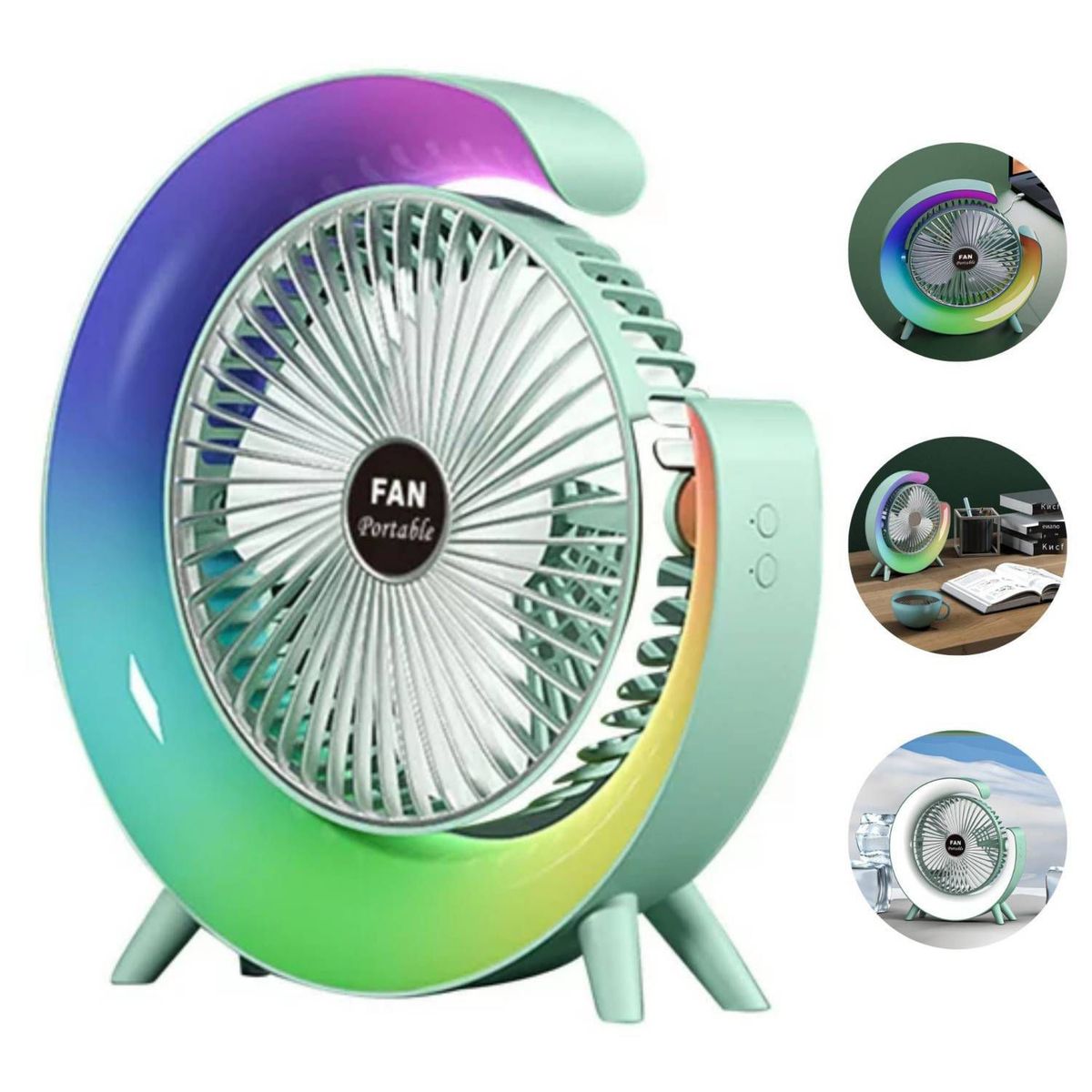 IMPORTADO MC - Ventilador con Lámpara Portátil Silencioso con Luces en forma de G