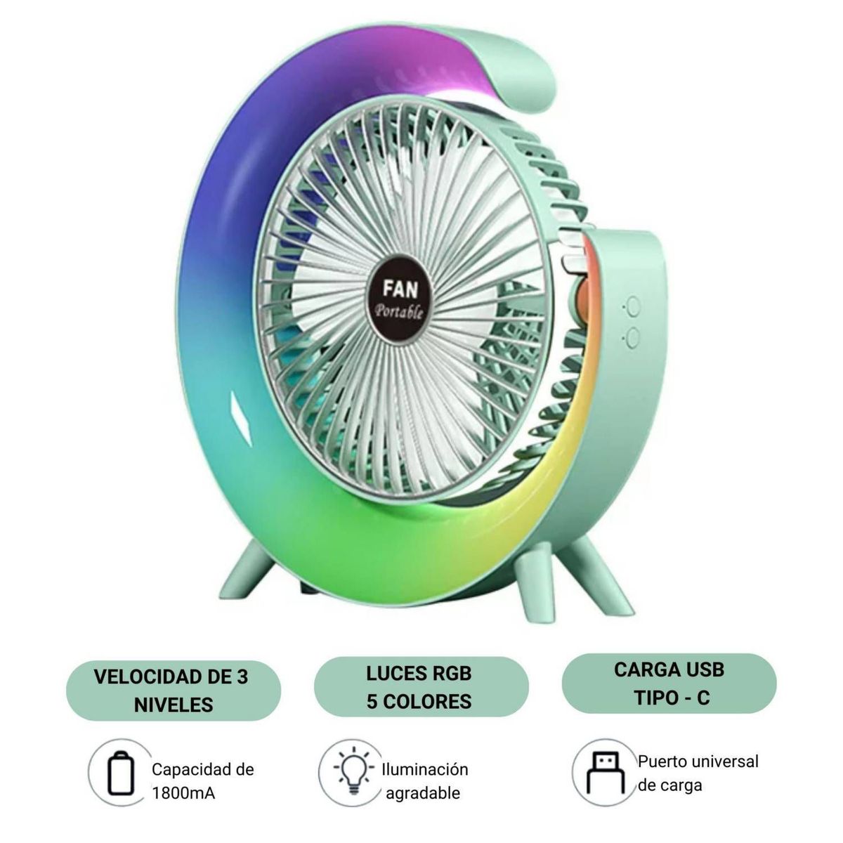 IMPORTADO MC - Ventilador con Lámpara Portátil Silencioso con Luces en forma de G