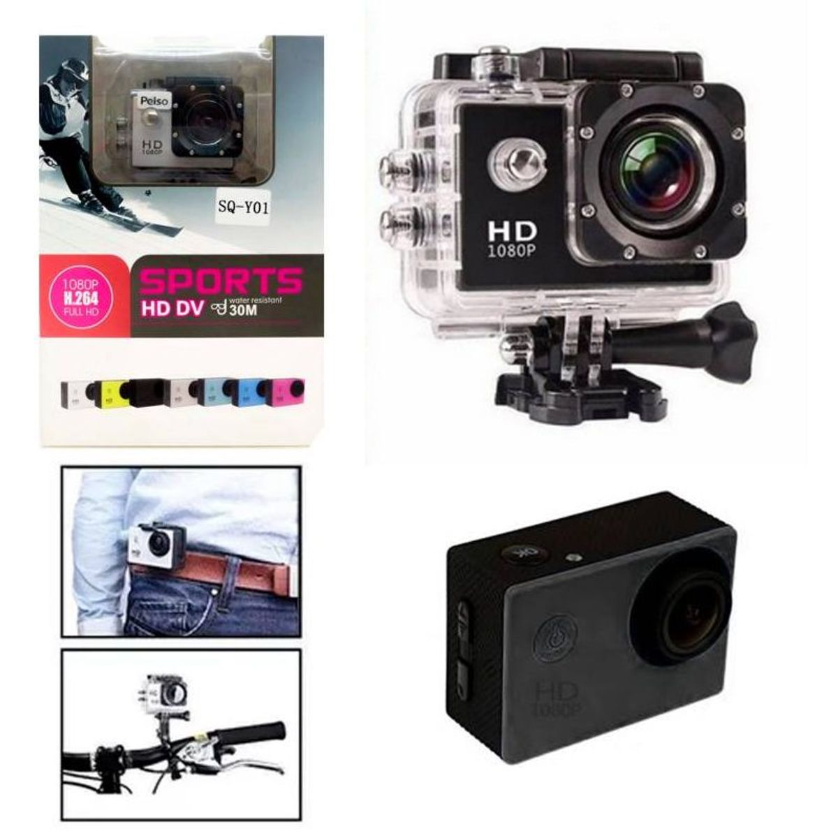 GENERICO - Camara Deportiva Tipo Go Pro Acuática 1080 P Full Hd con accesorios