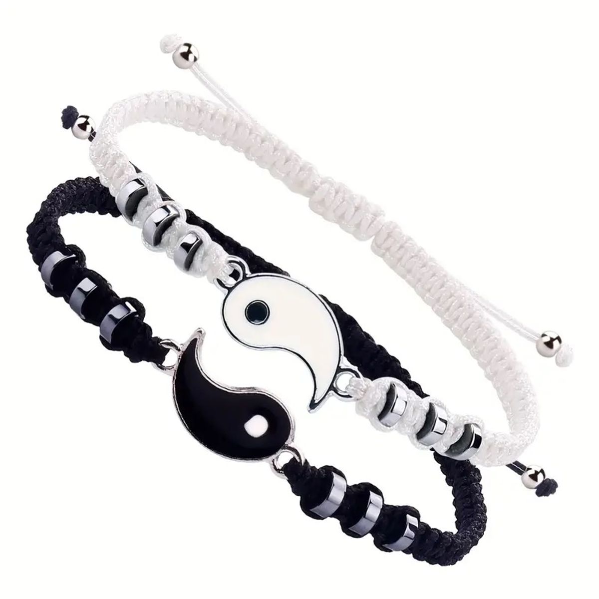 GENERICO - Set x 2 pulseras yin yang ajustables para parejas o mejores amigos