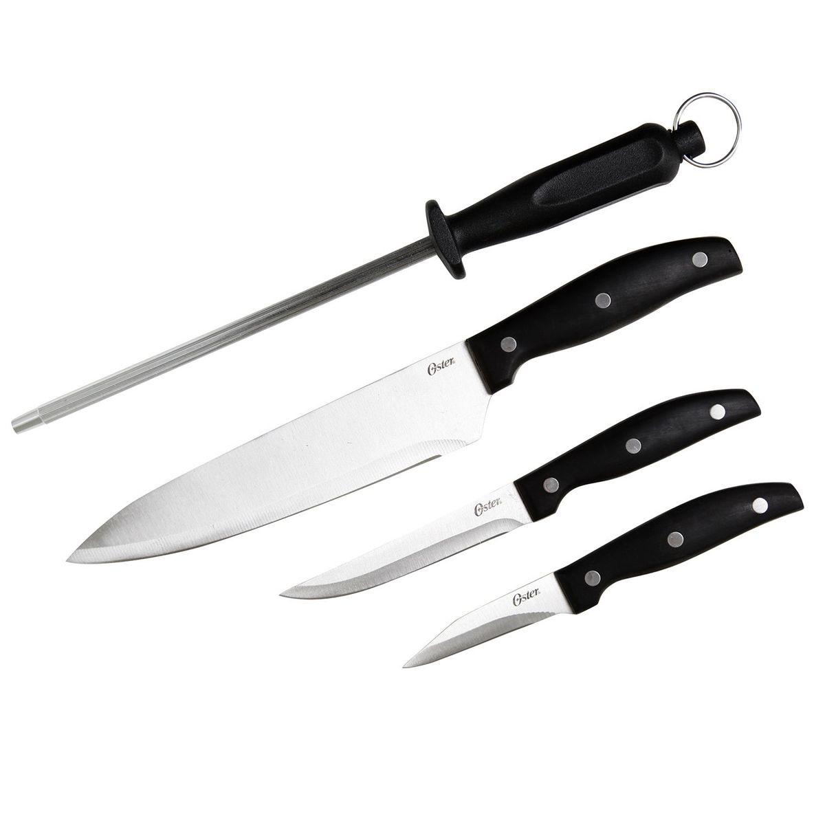OSTER - Set de Cuchillos con Afilador 4 Piezas Acero Inoxidable