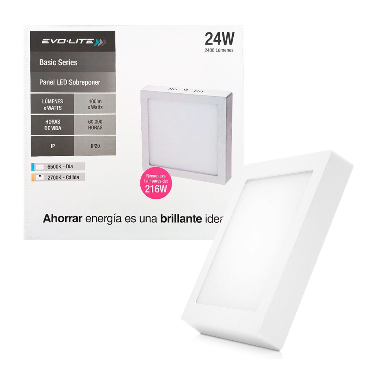 EVOLITE - Plafon led panel 24w cuadrado sobreponer evolite CALIDO