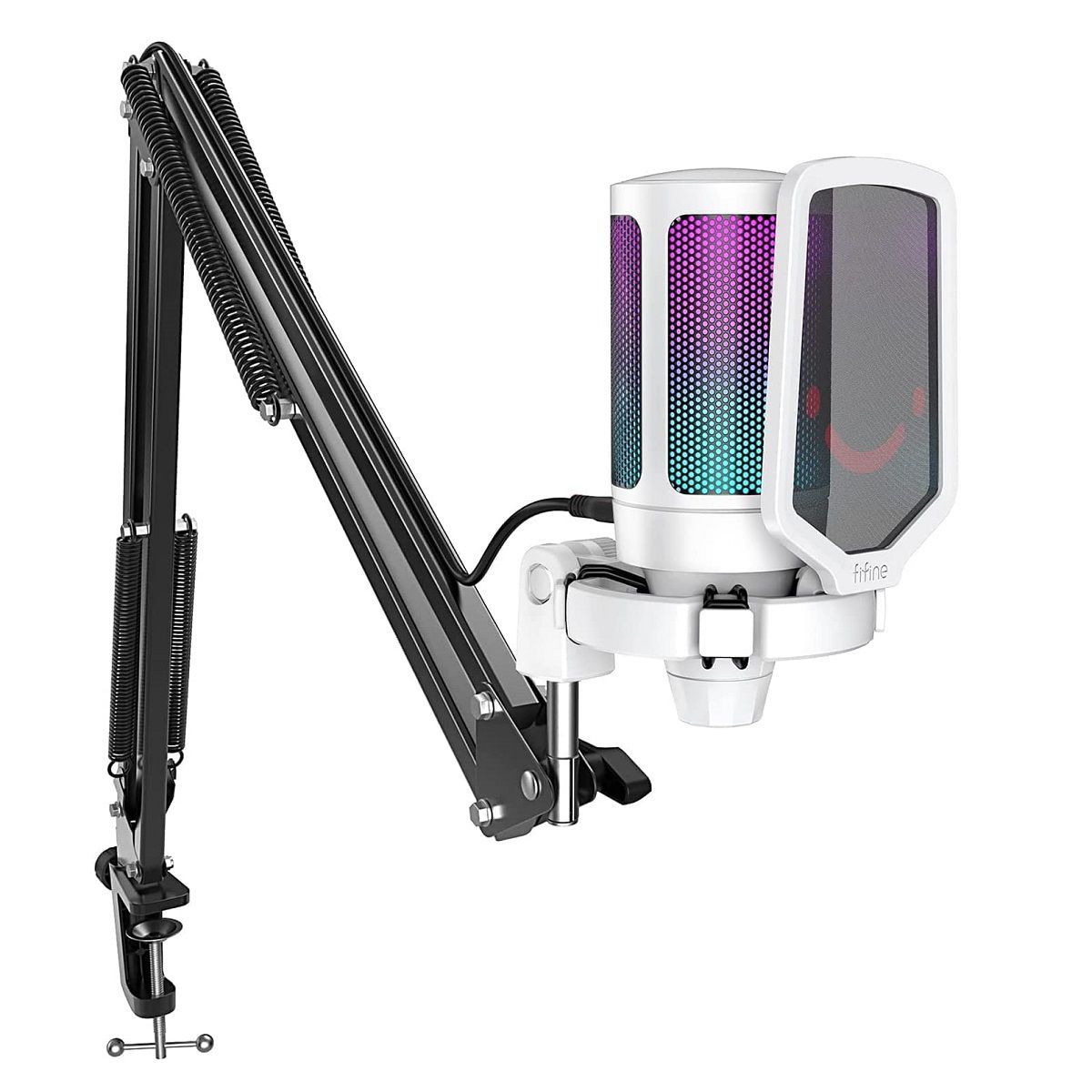 FIFINE - Fifine - Micrófono Ampligame A6T RGB incluye Brazo - White