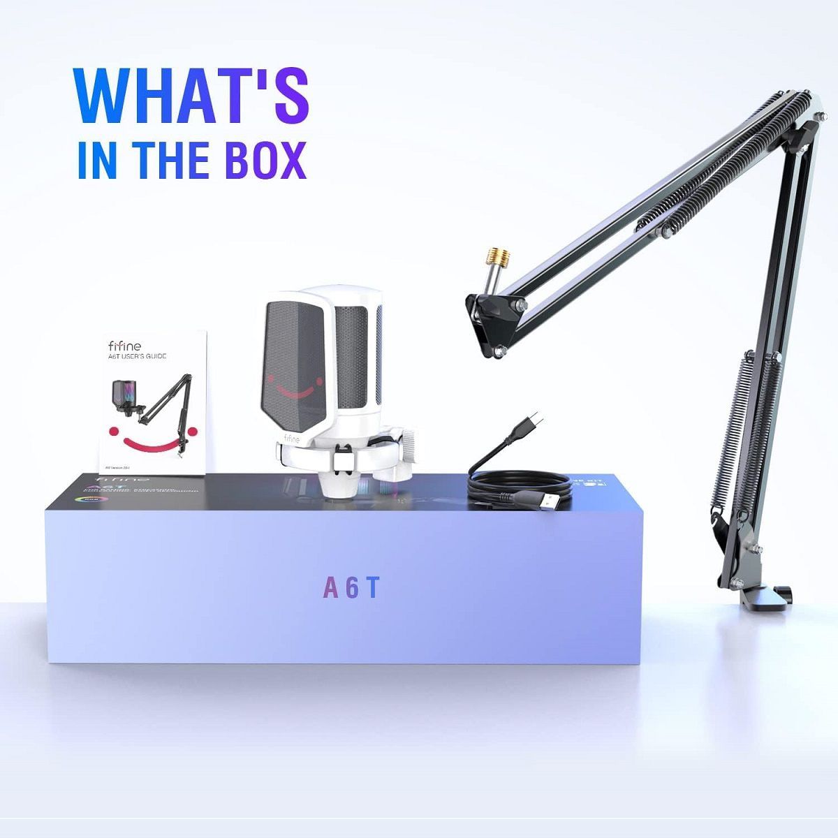 FIFINE - Fifine - Micrófono Ampligame A6T RGB incluye Brazo - White