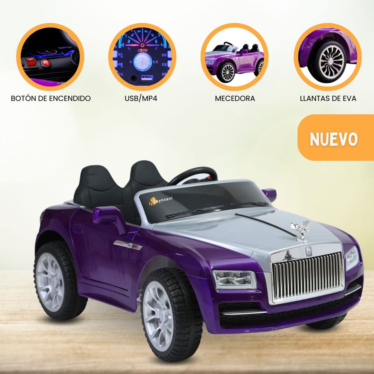 GENERICO - Carro a Batería para Niños «ROLL ROYS» Purple