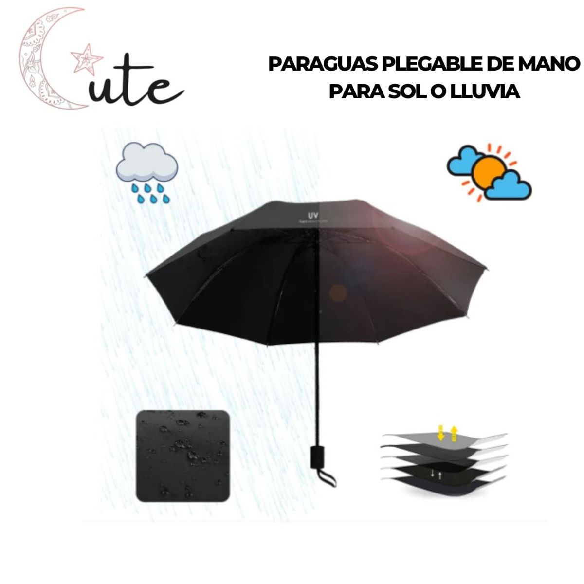 GENERICO - PARAGUAS PLEGABLE SOMBRILLA DE MANO UV