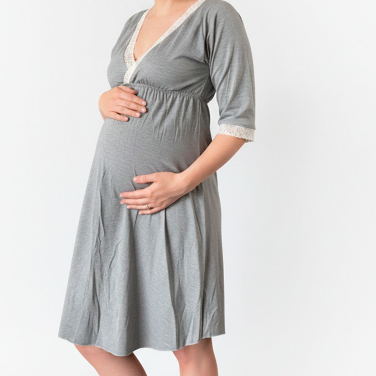 GENERICO - Camison Victoria Manga34 Sistema Lactancia Algodon Gris