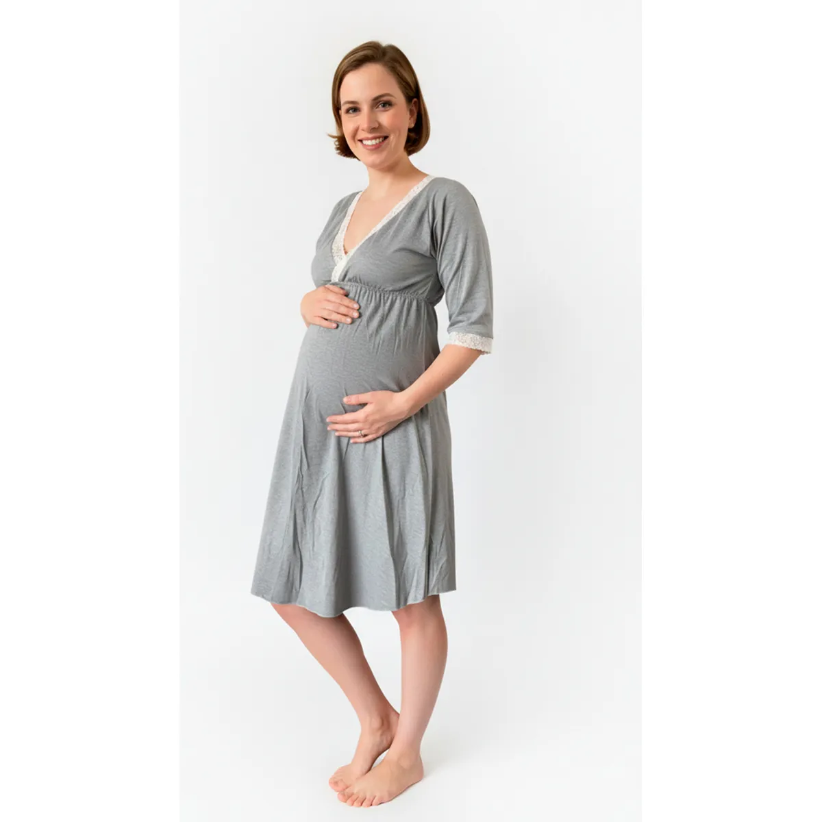 GENERICO - Camison Victoria Manga34 Sistema Lactancia Algodon Gris