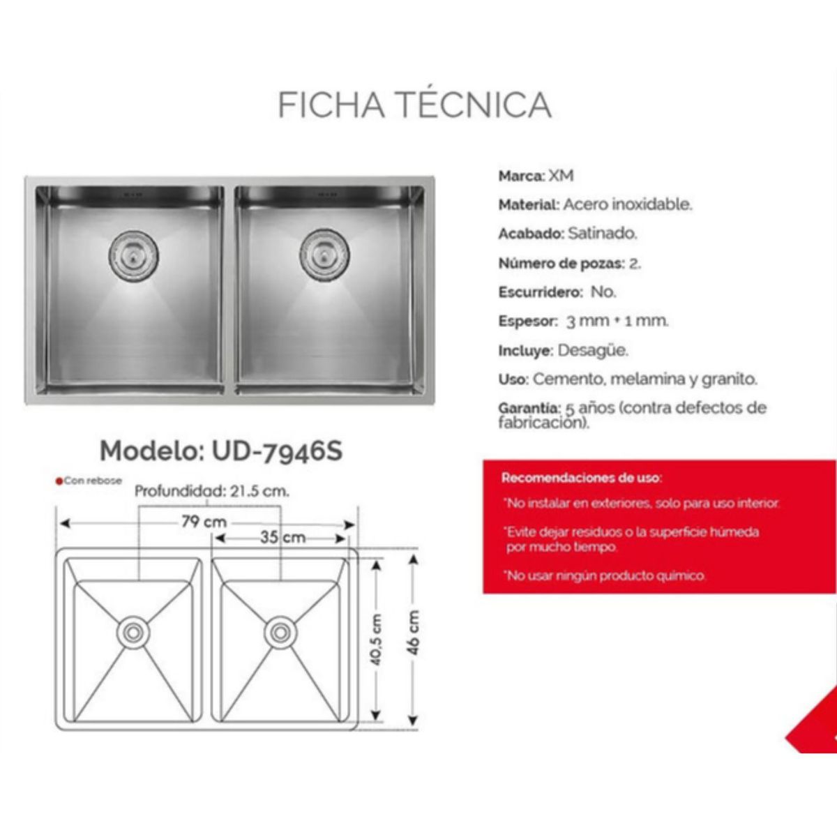 GENERICO - Lavadero de cocina de Lujo 2 pozas Acero Inoxidable