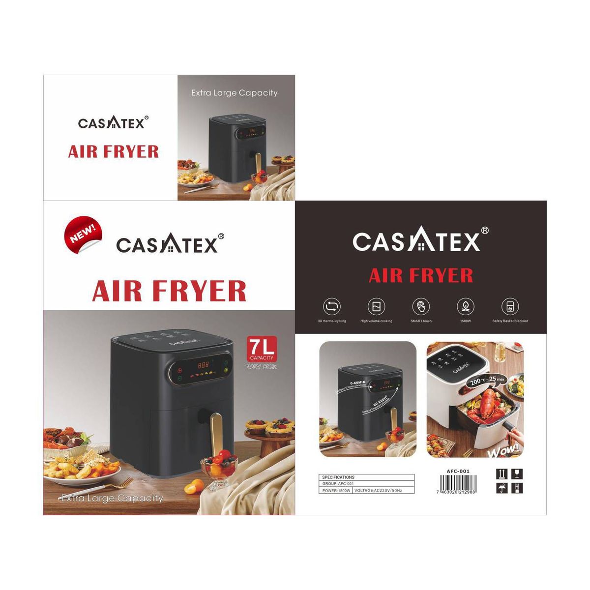 CASATEX - Freidora de Aire 7 Lts AIR FRYER  AFC-001 NEGRO