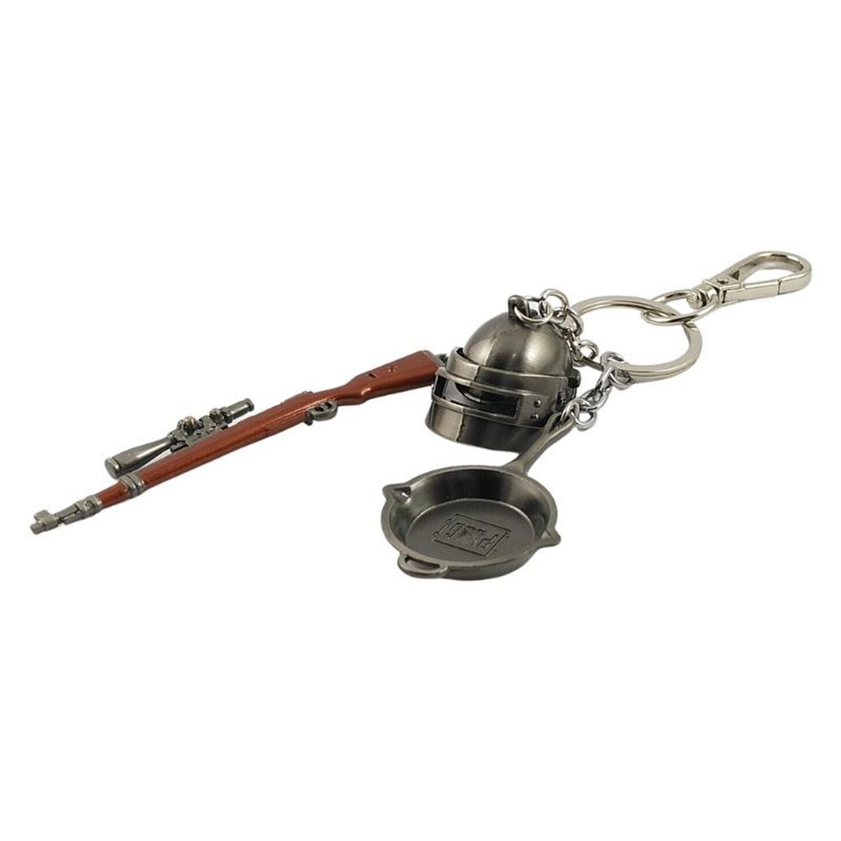 GENERICO - Llavero PUBG 3 EN 1 sartén, casco, arma