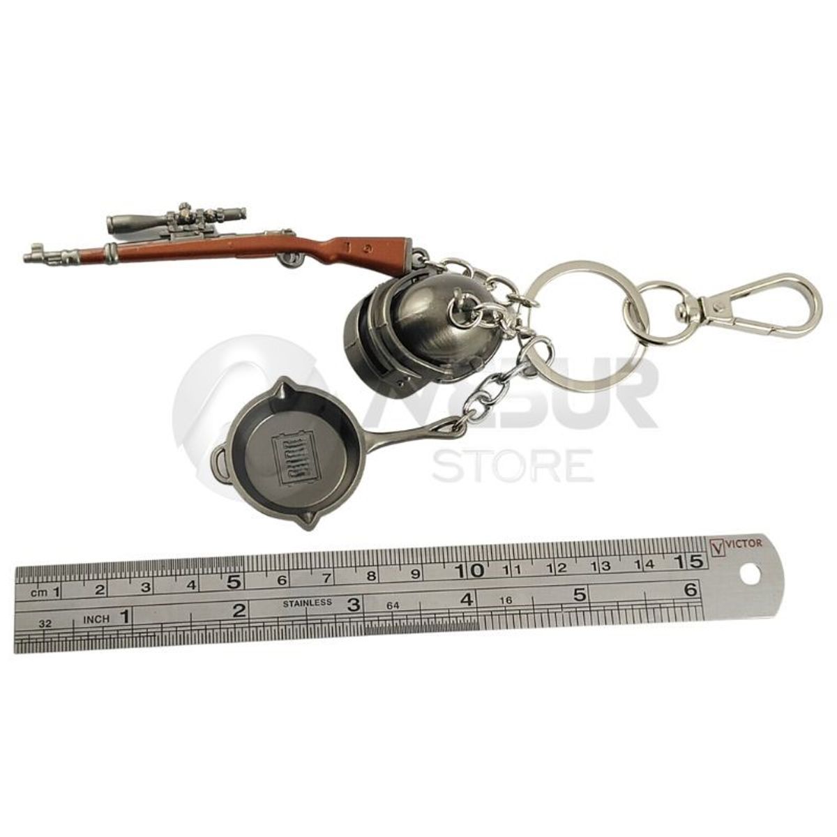 GENERICO - Llavero PUBG 3 EN 1 sartén, casco, arma