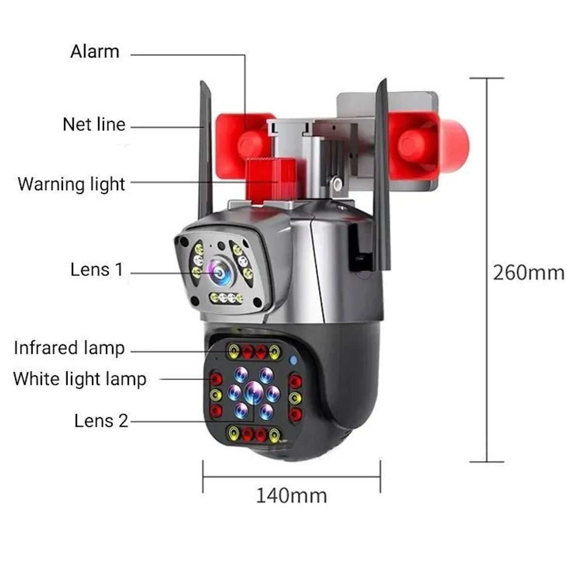 OEM - Cámara exterior full HD WiFi 360 PTZ doble cámara y con sirena