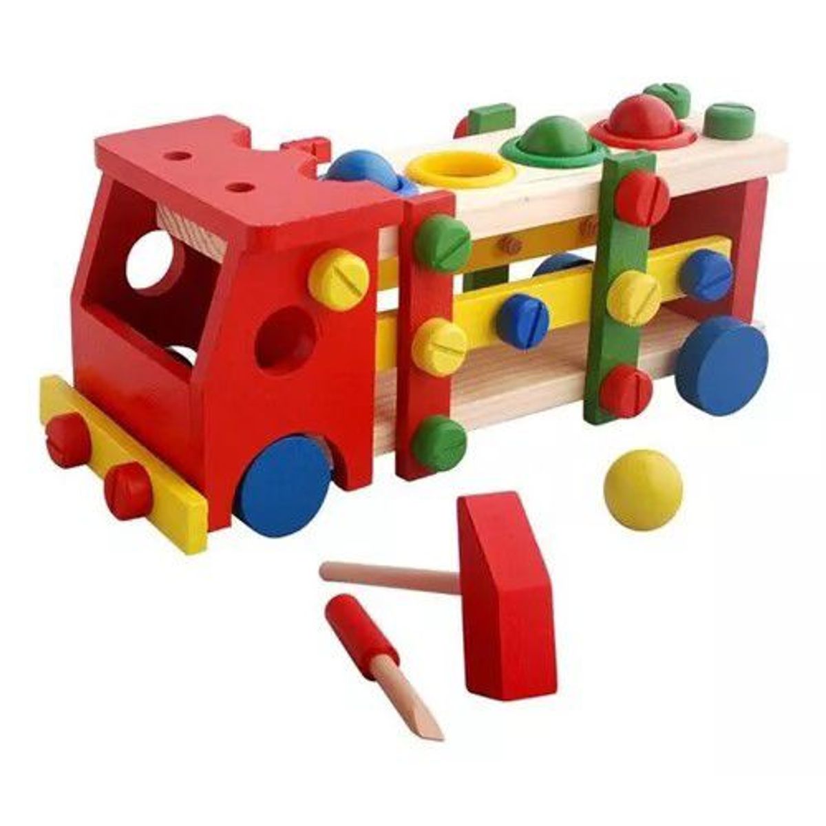 GENERICO - Carrito de Bomberos de 36 Piezas de Madera Juegos Didácticos