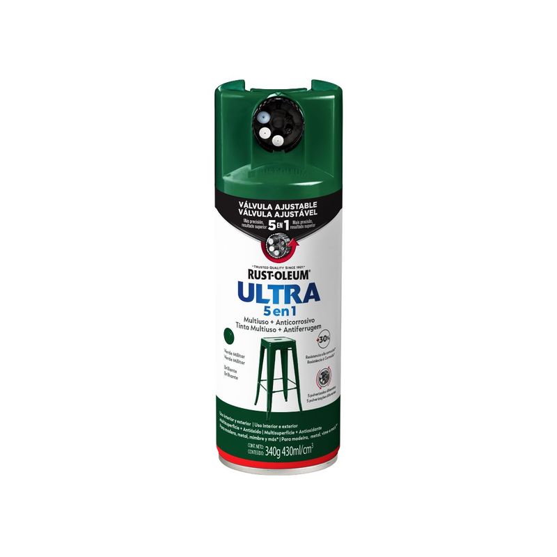 RUST OLEUM - Pintura en aerosol Ultra 5 en 1 Verde Militar Brillante