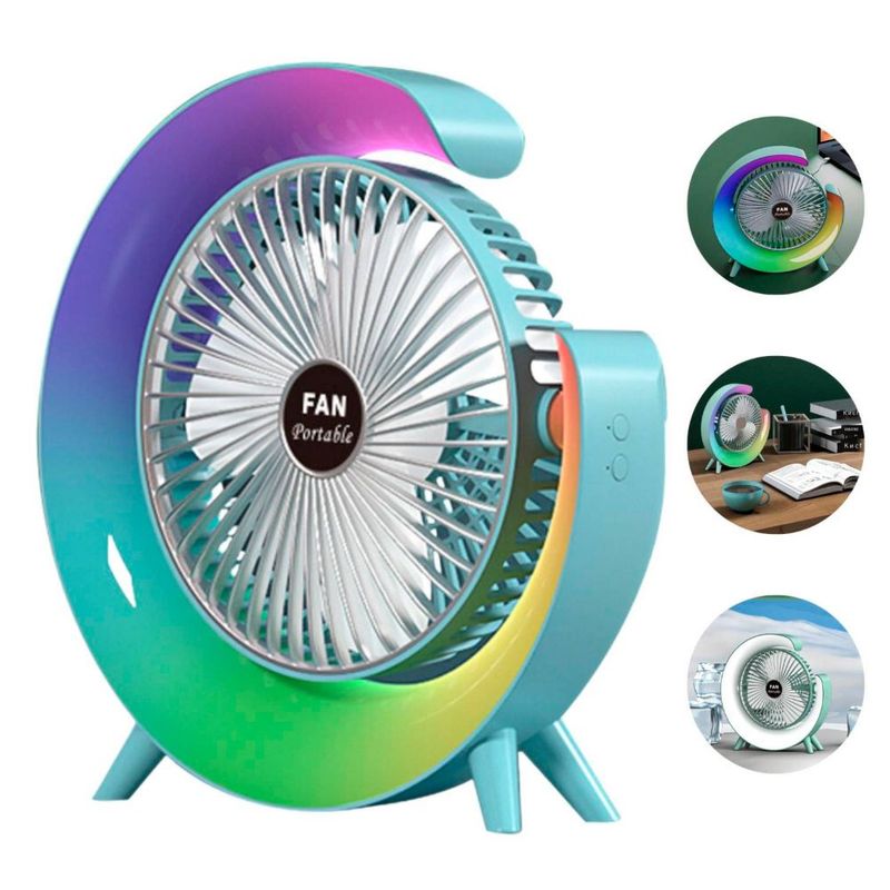 SEISA - Ventilador De Mesa Escitorio Lámpara Portátil Luces RGB Con forma de G