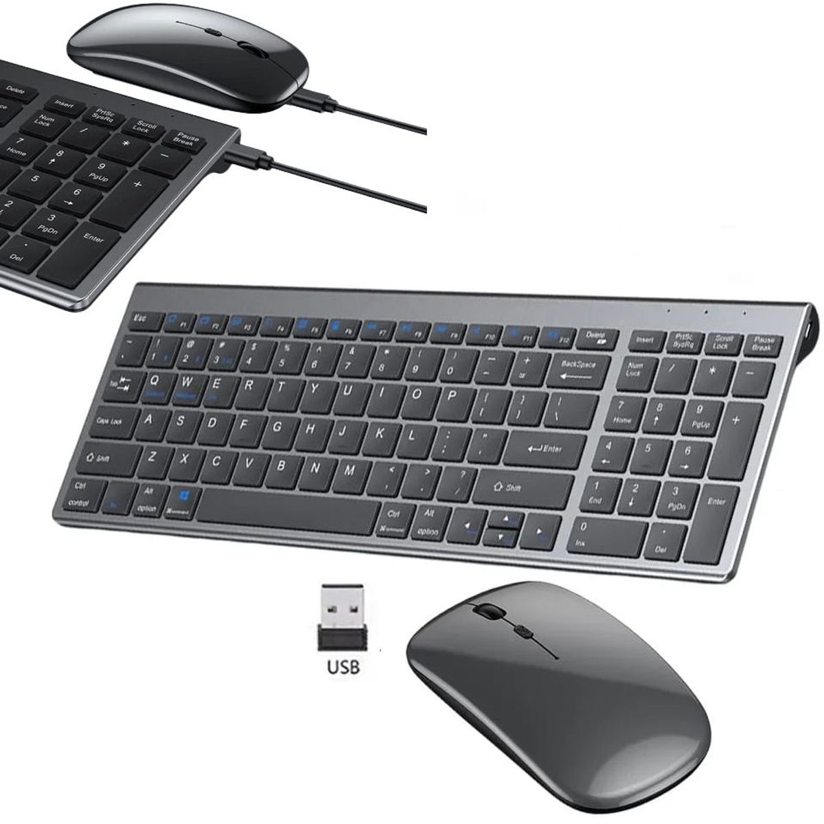 WEIBO - Kit Teclado y Mouse Inalambrico Slim Recargable Pc Laptop USB Plomo