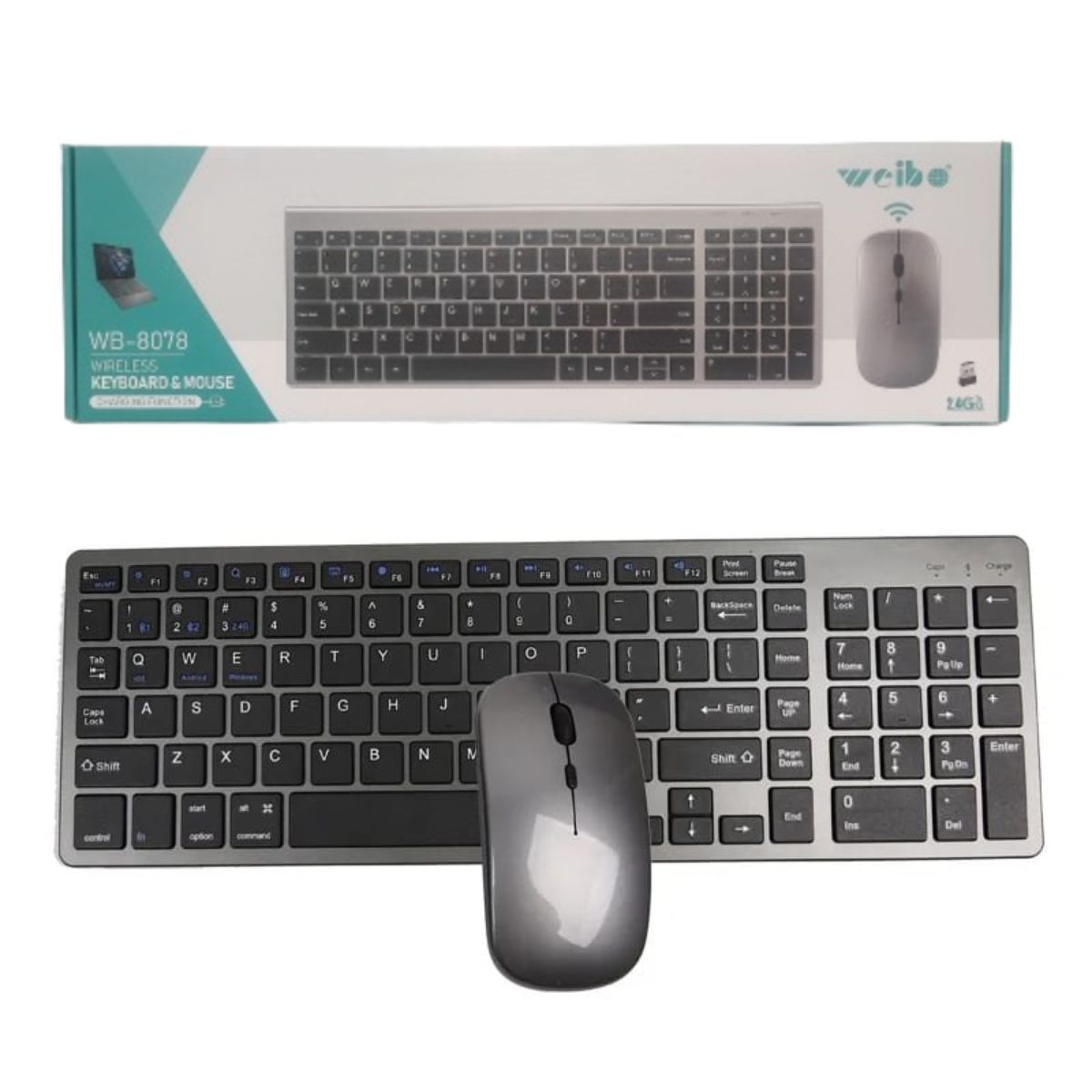 WEIBO - Kit Teclado y Mouse Inalambrico Slim Recargable Pc Laptop USB Plomo