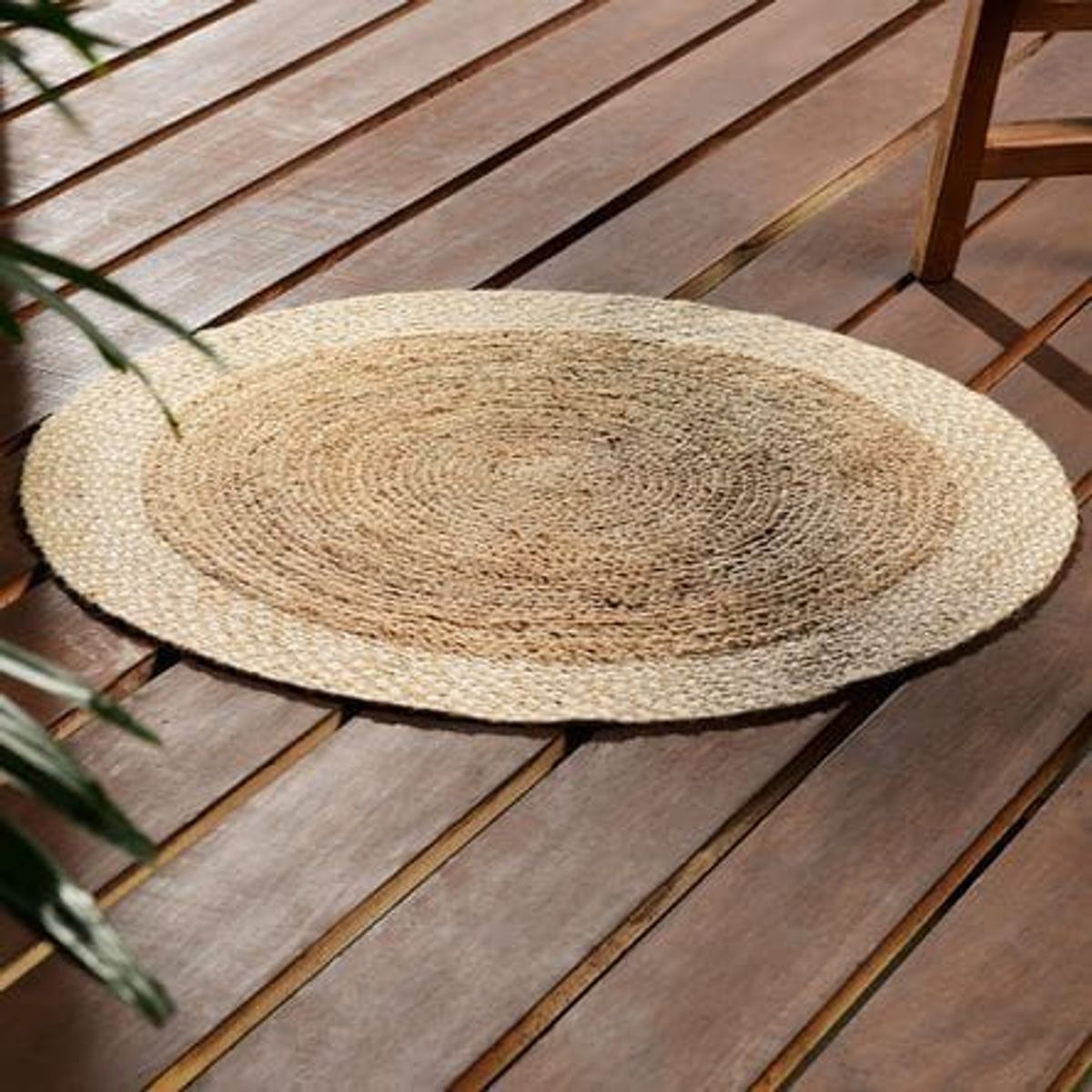 ZALMOHADAS - Alfombra BohoTrenzada Redonda de Yute Bordes tejidos en blanco 90cm