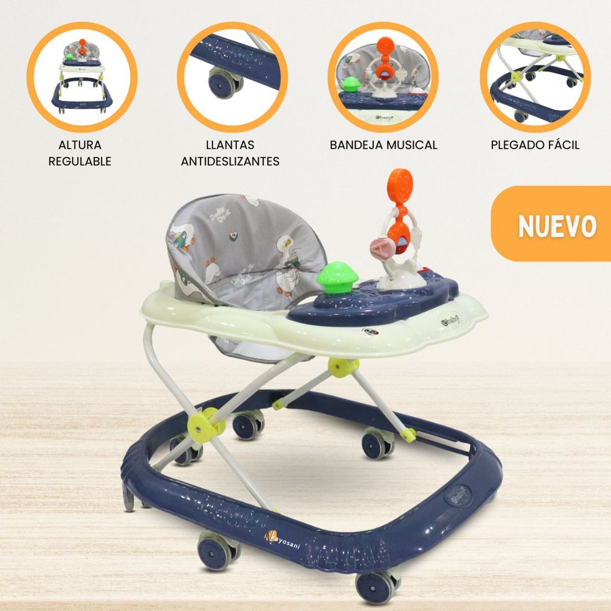 EBABY - Andador con bandeja divertida para Bebés «CRISTAL» Blue