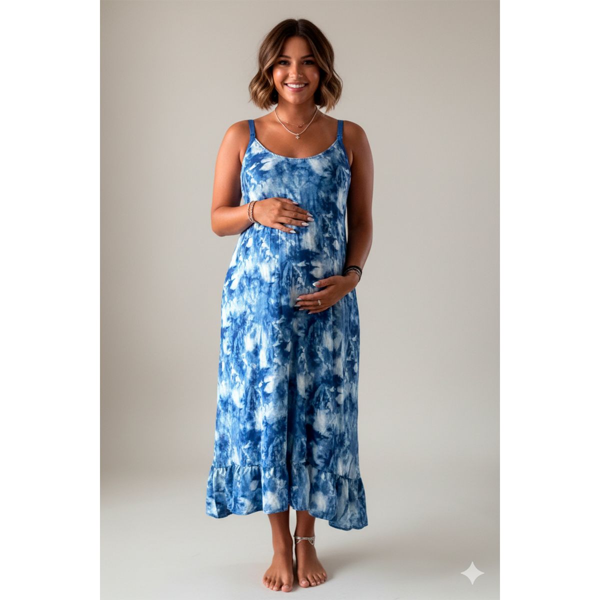 GENERICO - Vestido Maternal Tiritas Broche y Top Lactancia CelesteAzul