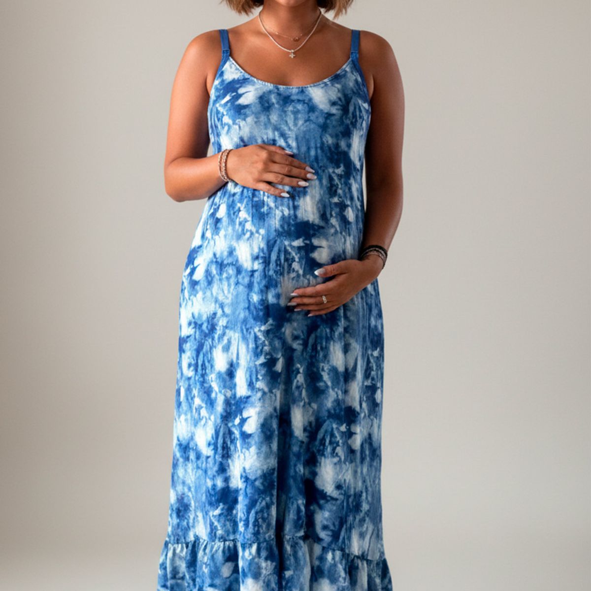 GENERICO - Vestido Maternal Tiritas Broche y Top Lactancia CelesteAzul