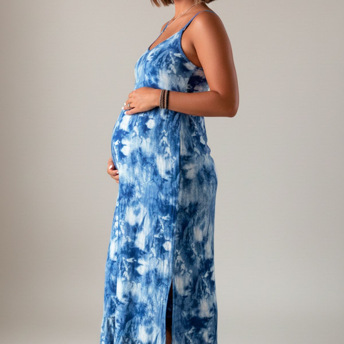 GENERICO - Vestido Maternal Tiritas Broche y Top Lactancia CelesteAzul