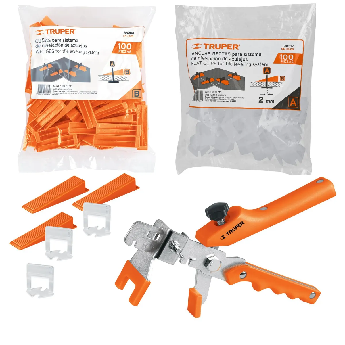 TRUPER - Kit nivelación de porcelanato 100 cuñas nivelador, 100clip, 1 alicate