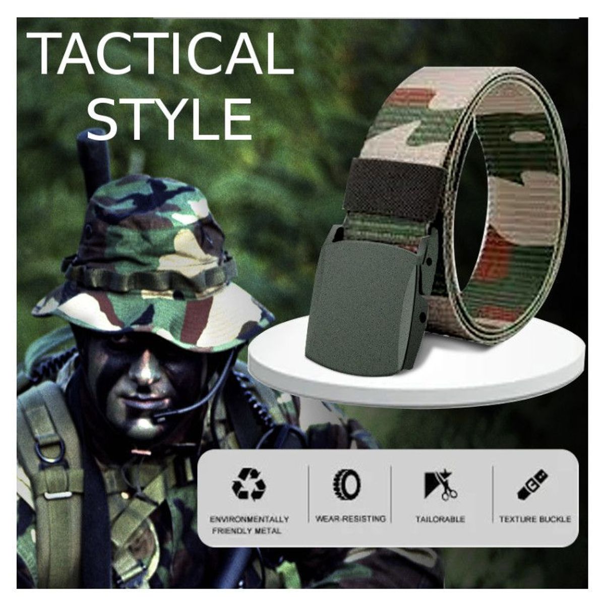 GENERICO - Cinturon Correas Camuflaje Unisex Jeans short Camuflada Ajustable