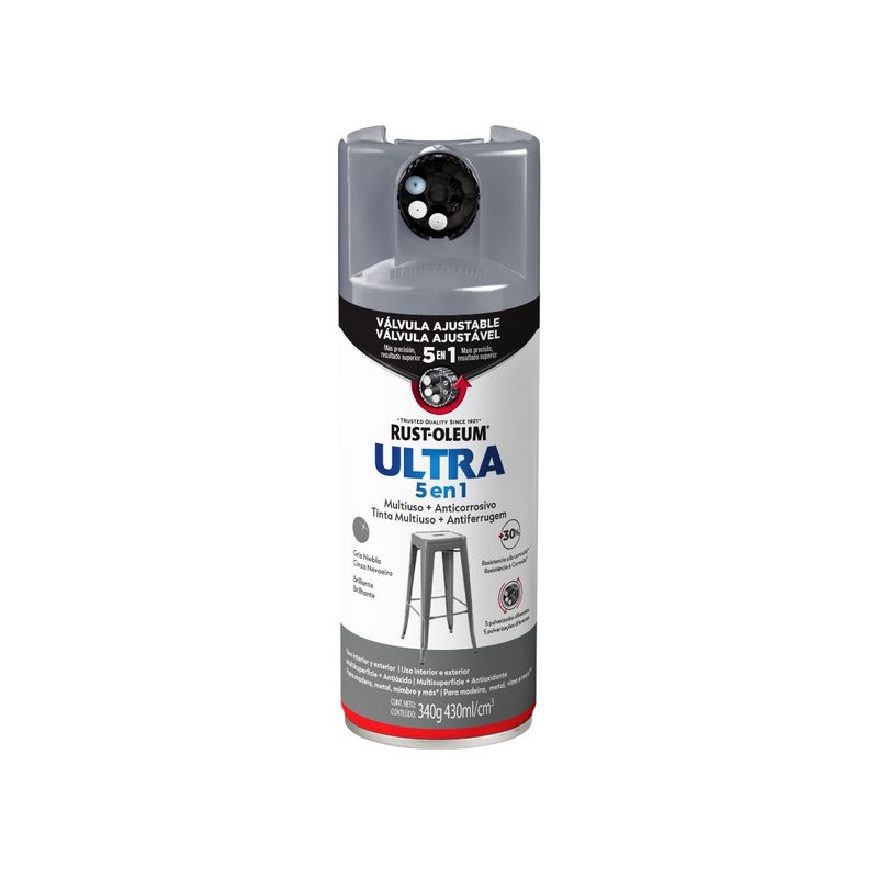 RUST OLEUM - Pintura en aerosol Ultra 5 en 1 Gris Niebla Brillante