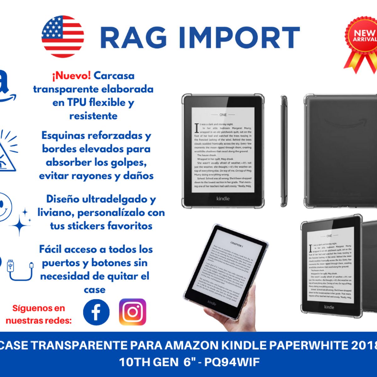 GENERICO - Funda Transparente Kindle Paperwhite 10th gen de 6 pulg + Stickers