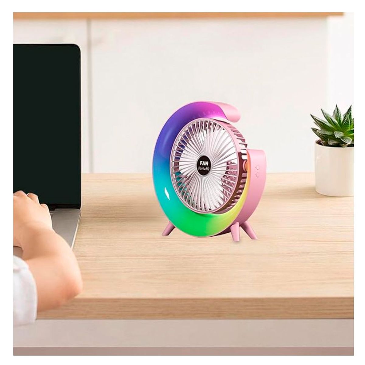 GENERICO - Ventilador De Mesa Escitorio Lámpara Portátil Luces RGB Con forma de G