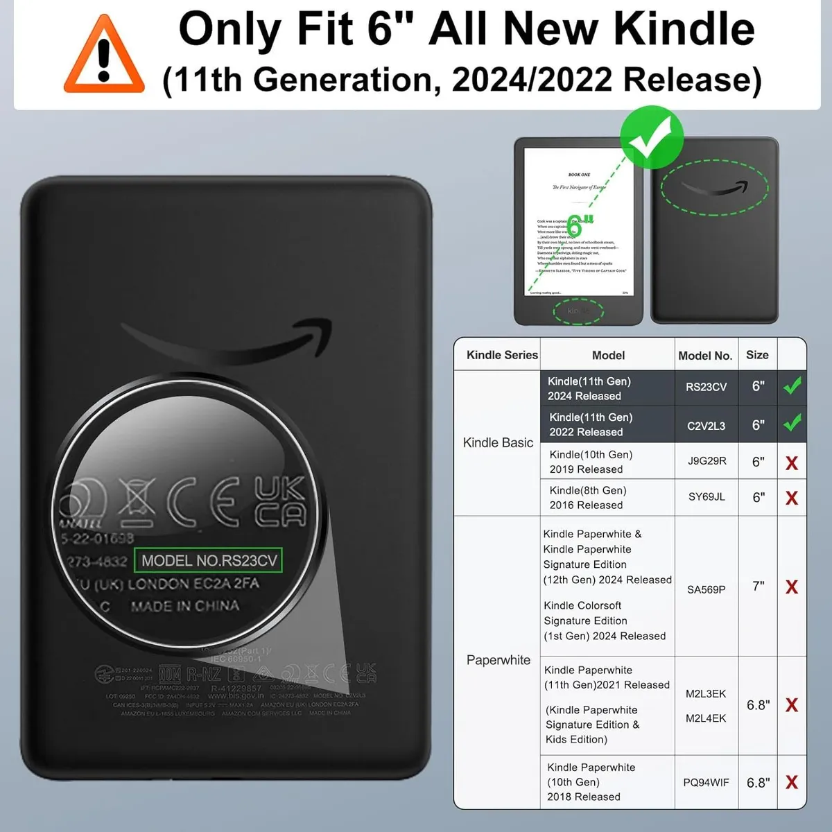 NEW BRAND - Funda para Kindle 11 generación 2024/2022 de 6 pulgadas - Negro