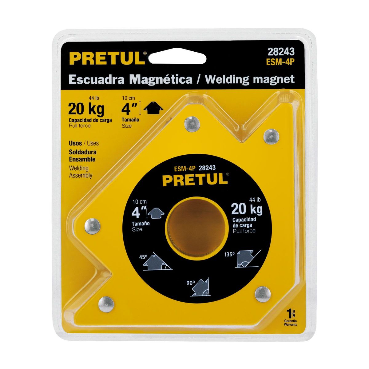 PRETUL - Escuadra magnética 4' para soldar, capacidad 19 kg, Pretul