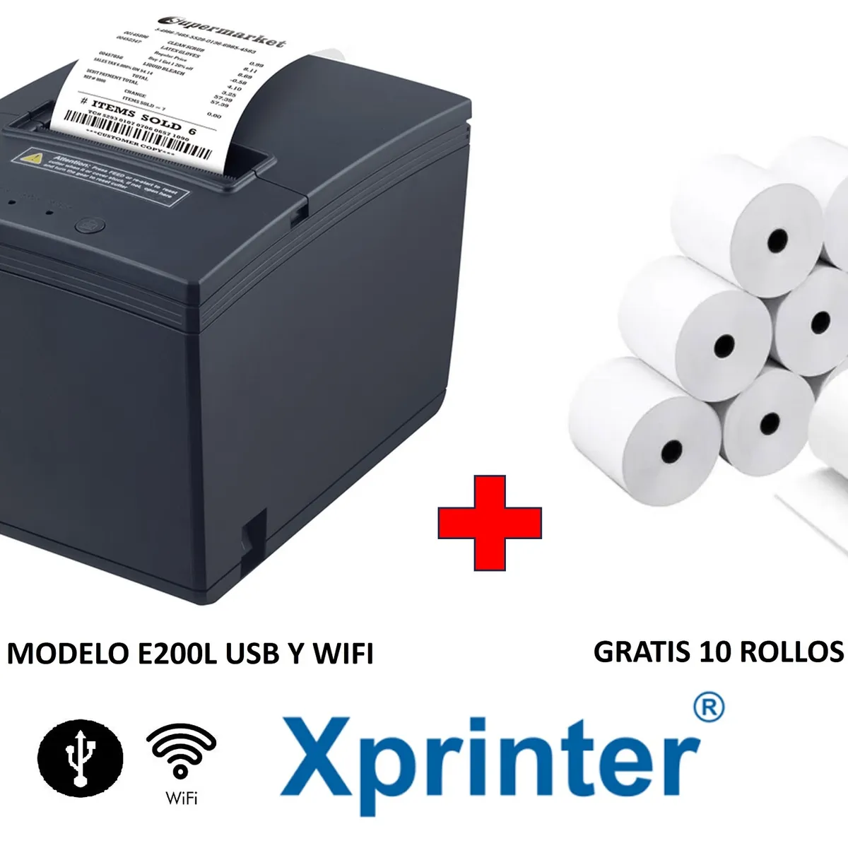 XPRINTER - Impresora ticketera termica 80mm USB WIFI XPRINTER y 10 Rollos