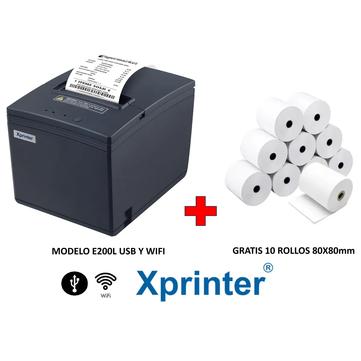 XPRINTER - Impresora ticketera termica 80mm USB WIFI XPRINTER y 10 Rollos