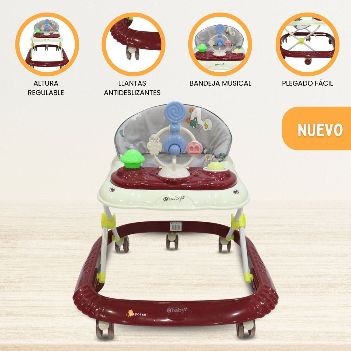 EBABY - Andador con bandeja divertida para Bebés «CRISTAL» Red