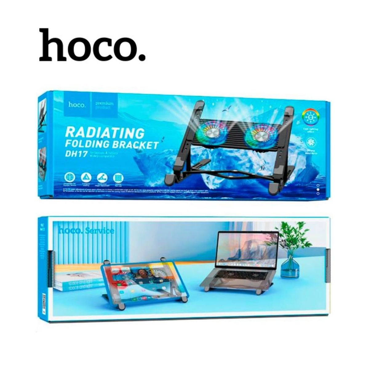 HOCO - Cooler Doble Soporte para laptop con luces RGB Hoco DH-17
