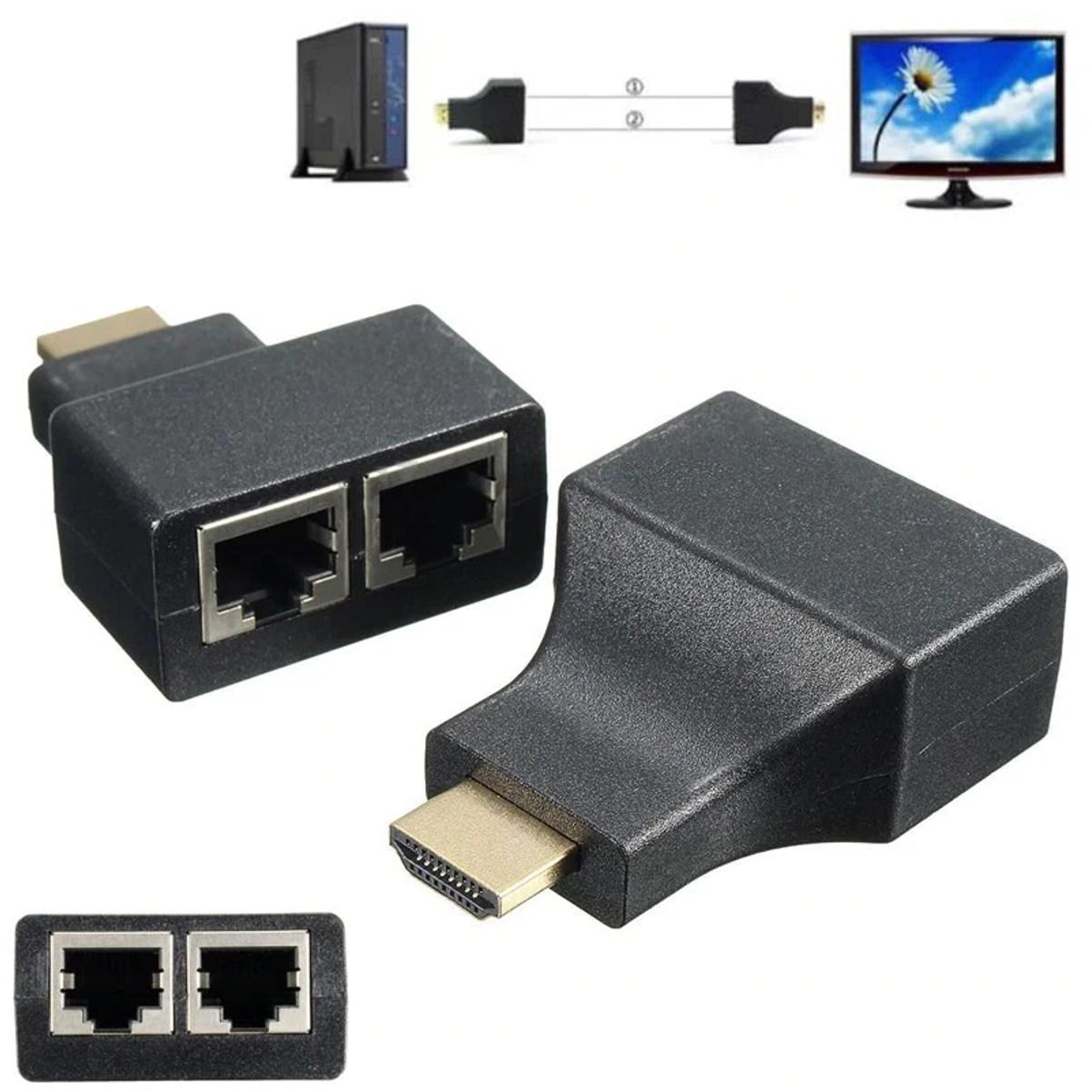 OEM - Extensor HDMI Full HD 1080P 3D por Cable de Red CAT5E CAT6