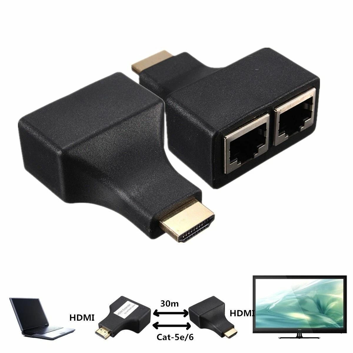 OEM - Extensor HDMI Full HD 1080P 3D por Cable de Red CAT5E CAT6