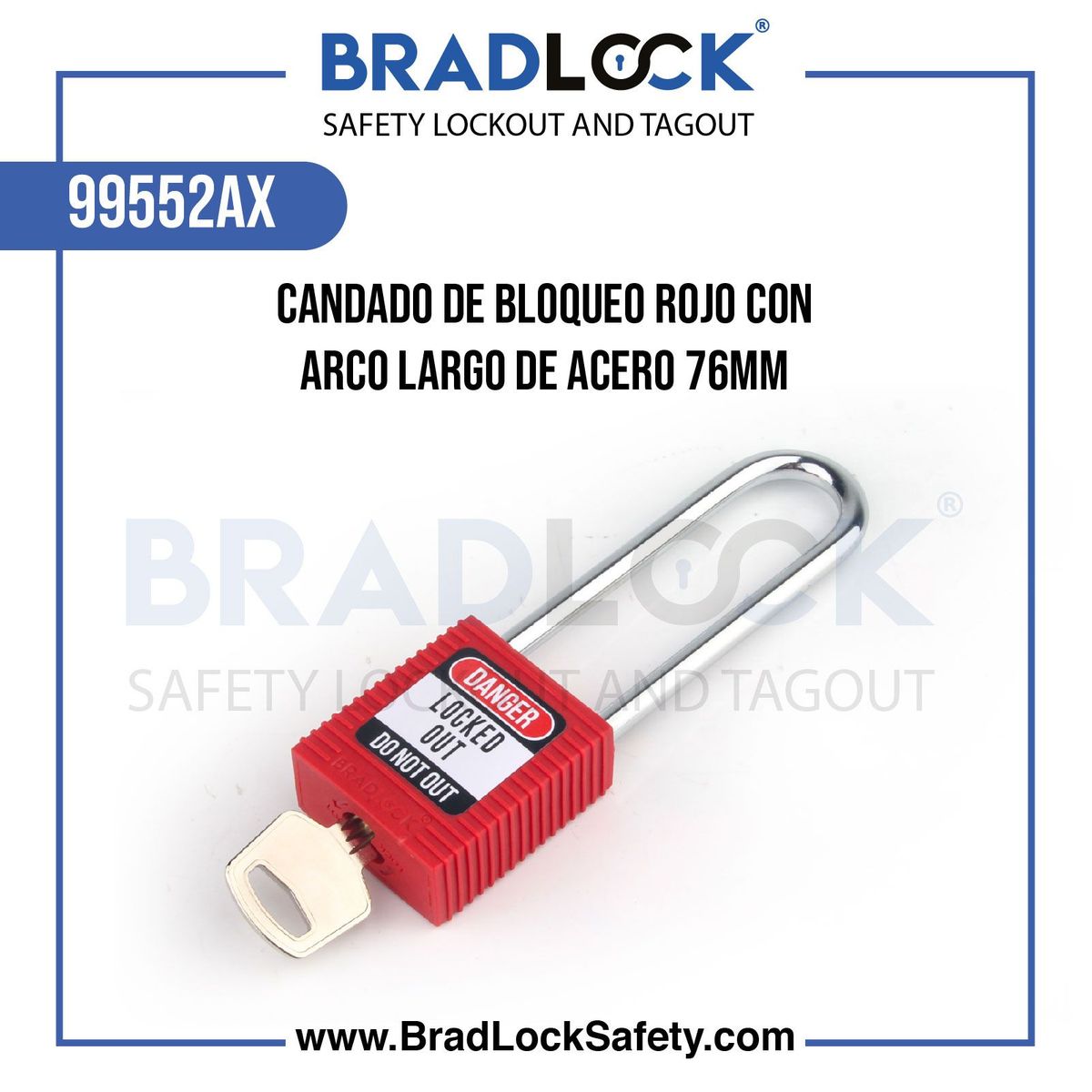 BRADLOCK - Candado de Bloqueo 99552AX en Nylon con Arco de Acero 3 llave única