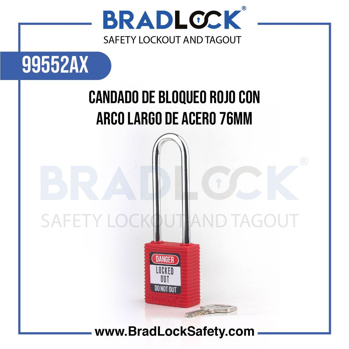 BRADLOCK - Candado de Bloqueo 99552AX en Nylon con Arco de Acero 3 llave única