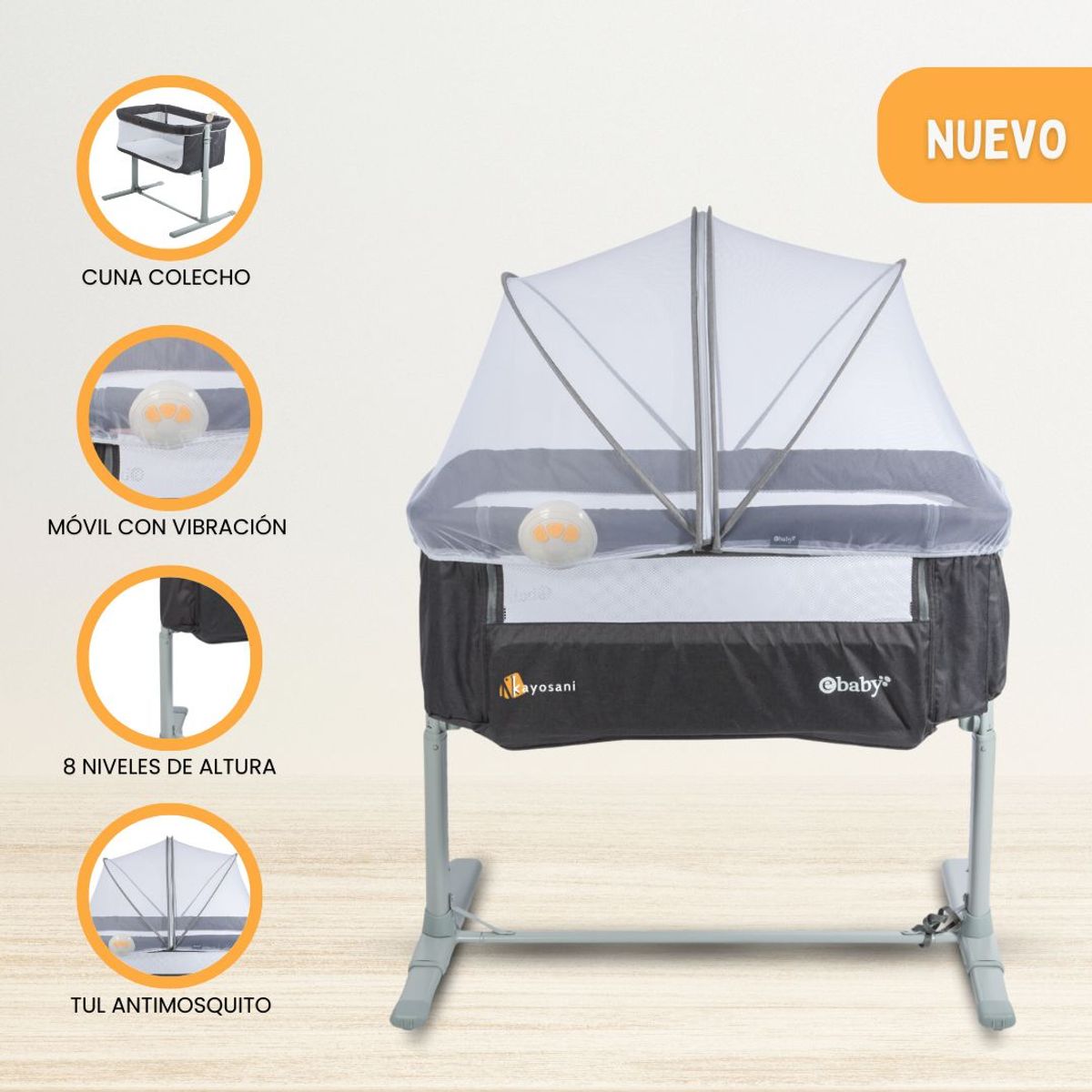 EBABY - Cuna Colecho para Bebes «TAMI» Gray