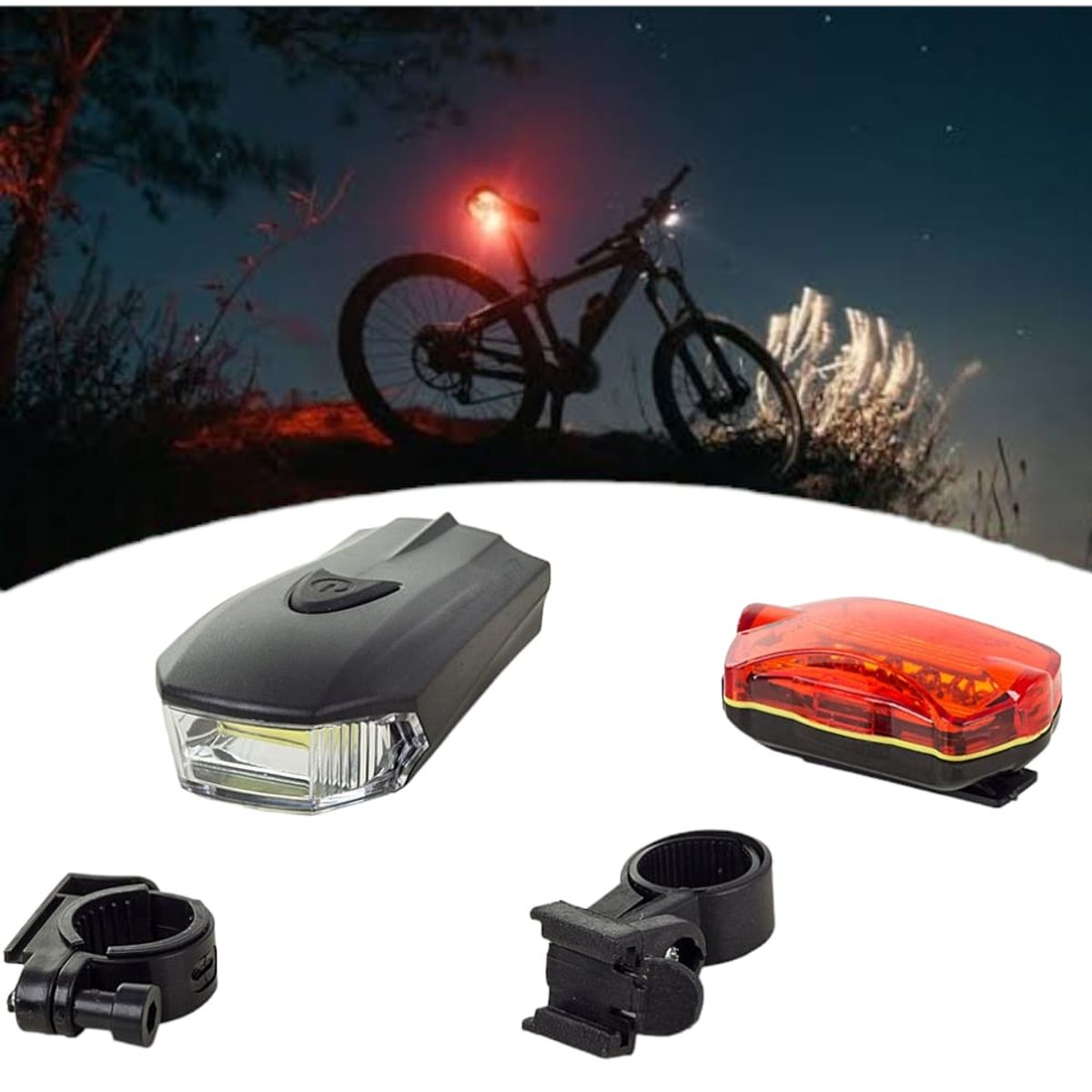 OEM - Pack 2 en 1 Luz LED Delantera y Trasera para Bicicleta