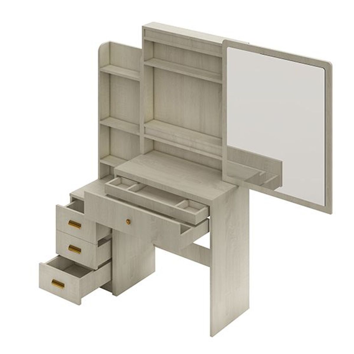 BARAKA HOME - Tocador Organizador Zahira Con Espejo Movible - Polar