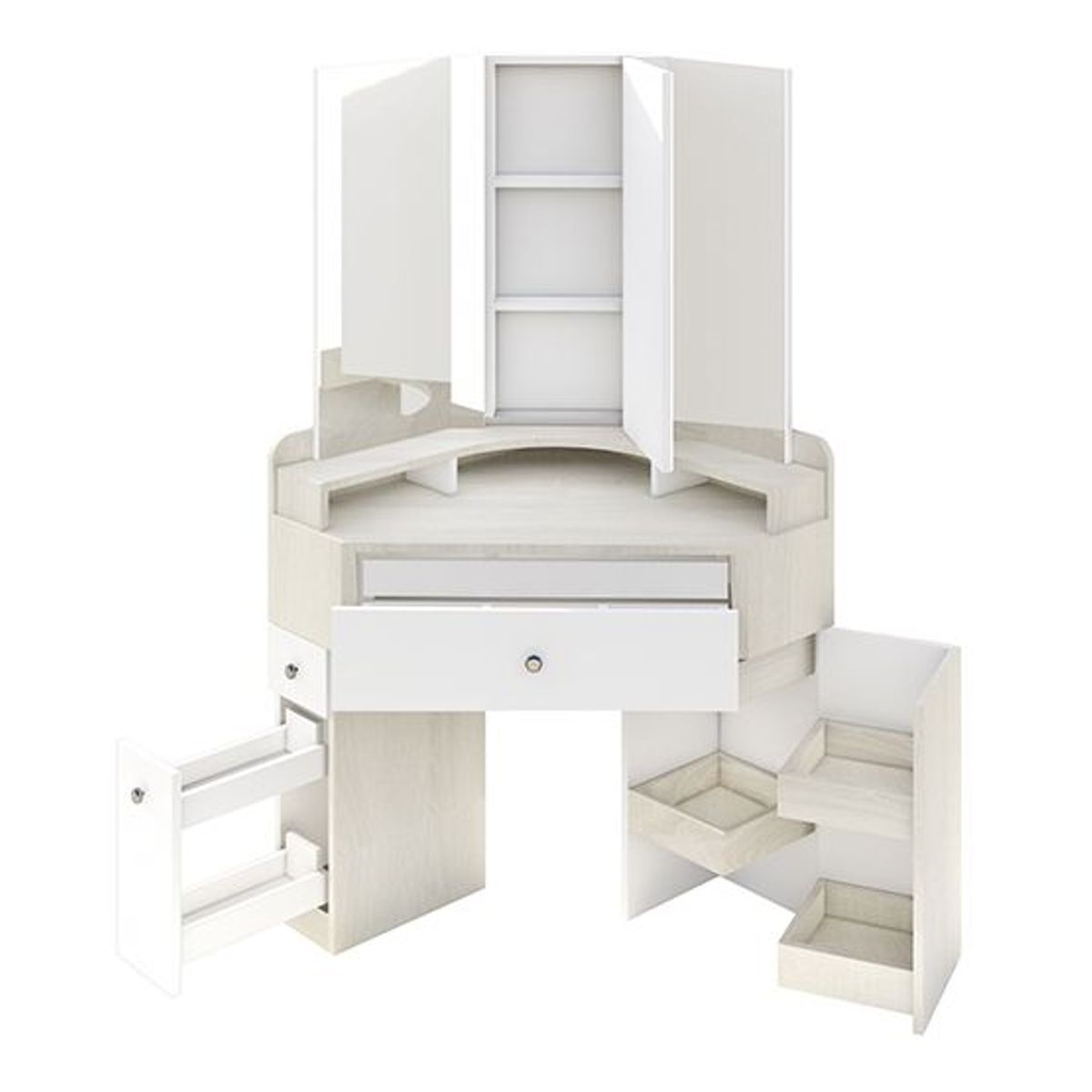 BARAKA HOME - Tocador Esquinero Rose con Espejo - Polar y Blanco