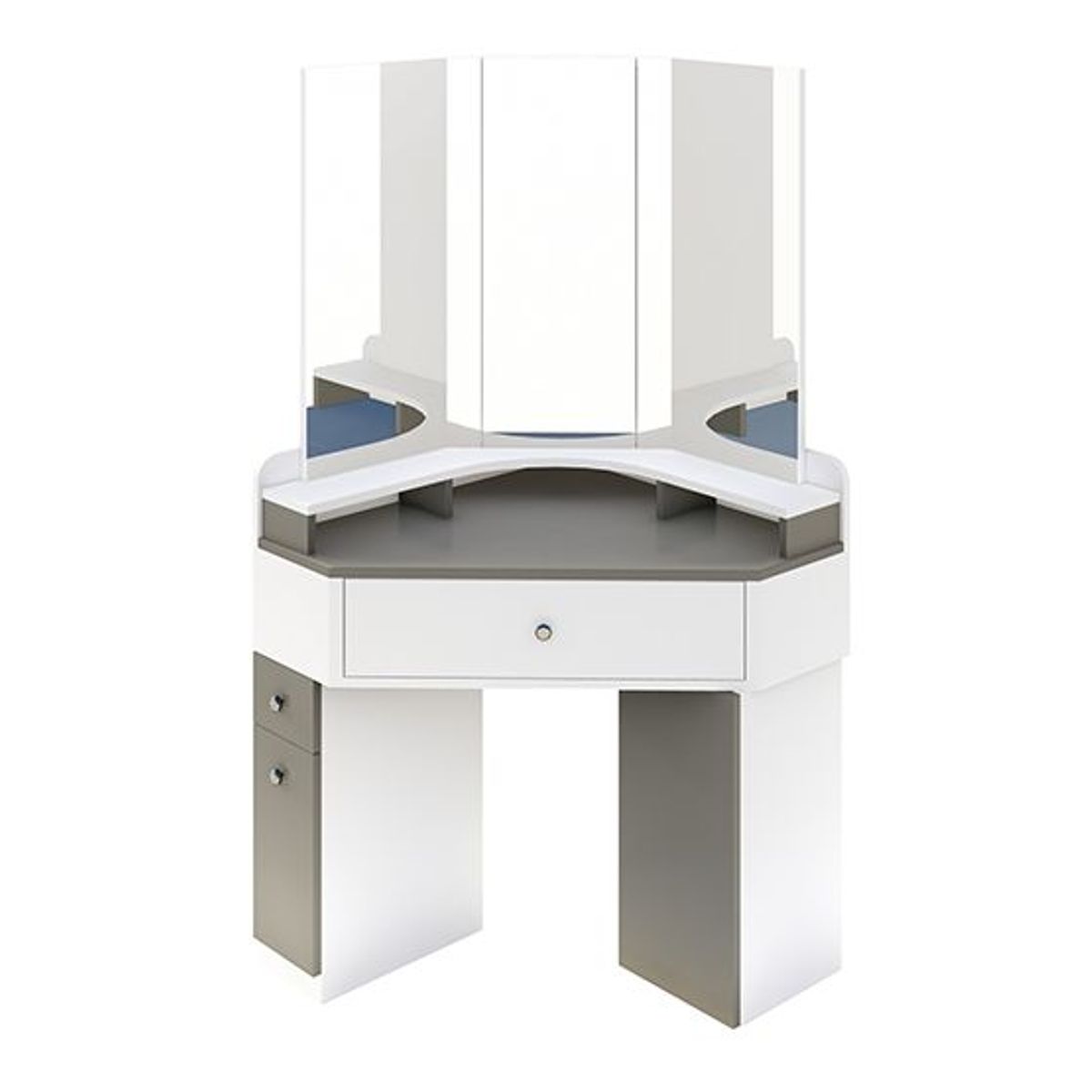 BARAKA HOME - Tocador Esquinero Rose con Espejo - Blanco y Gris Grafito