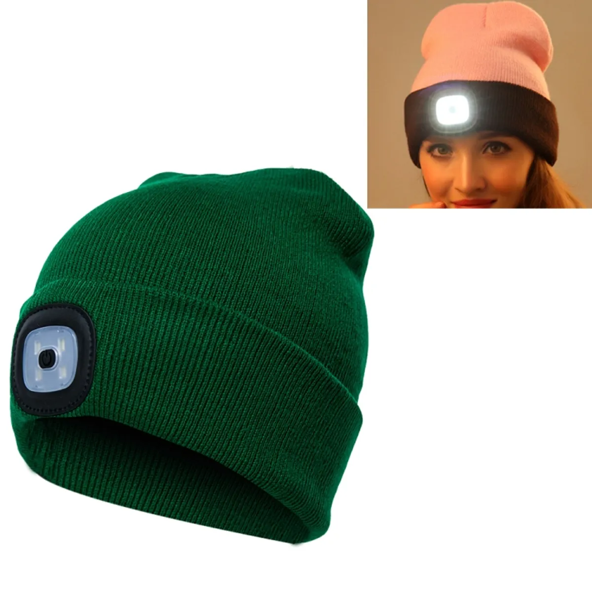 GENERICO - GORRO CON LUZ LED LINTERNA UNISEX RECARGABLE CHULLO TEJIDO
