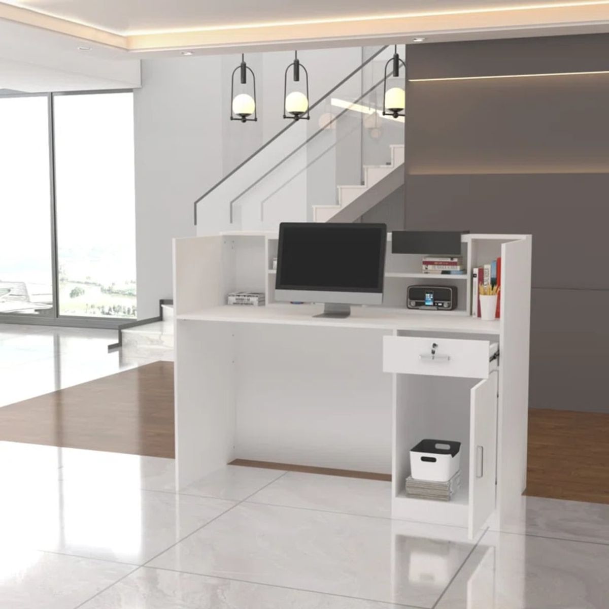 TU MESITA - Mueble Counter para Recepción Moderno Simón Blanco TU MESITA
